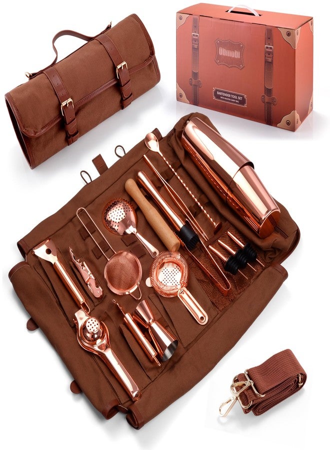 Eligara Bartender Kit Bag, 17-Piece Copper Bar Tool Set Cocktail Shaker Set with All Practical Bar Accessories, Portable Travel Cocktail Set with Shoulder Strap for Bartenders, Parties, Camping Trips - Image 1